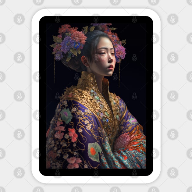 Geisha in floral kimono Sticker by Geek Culture